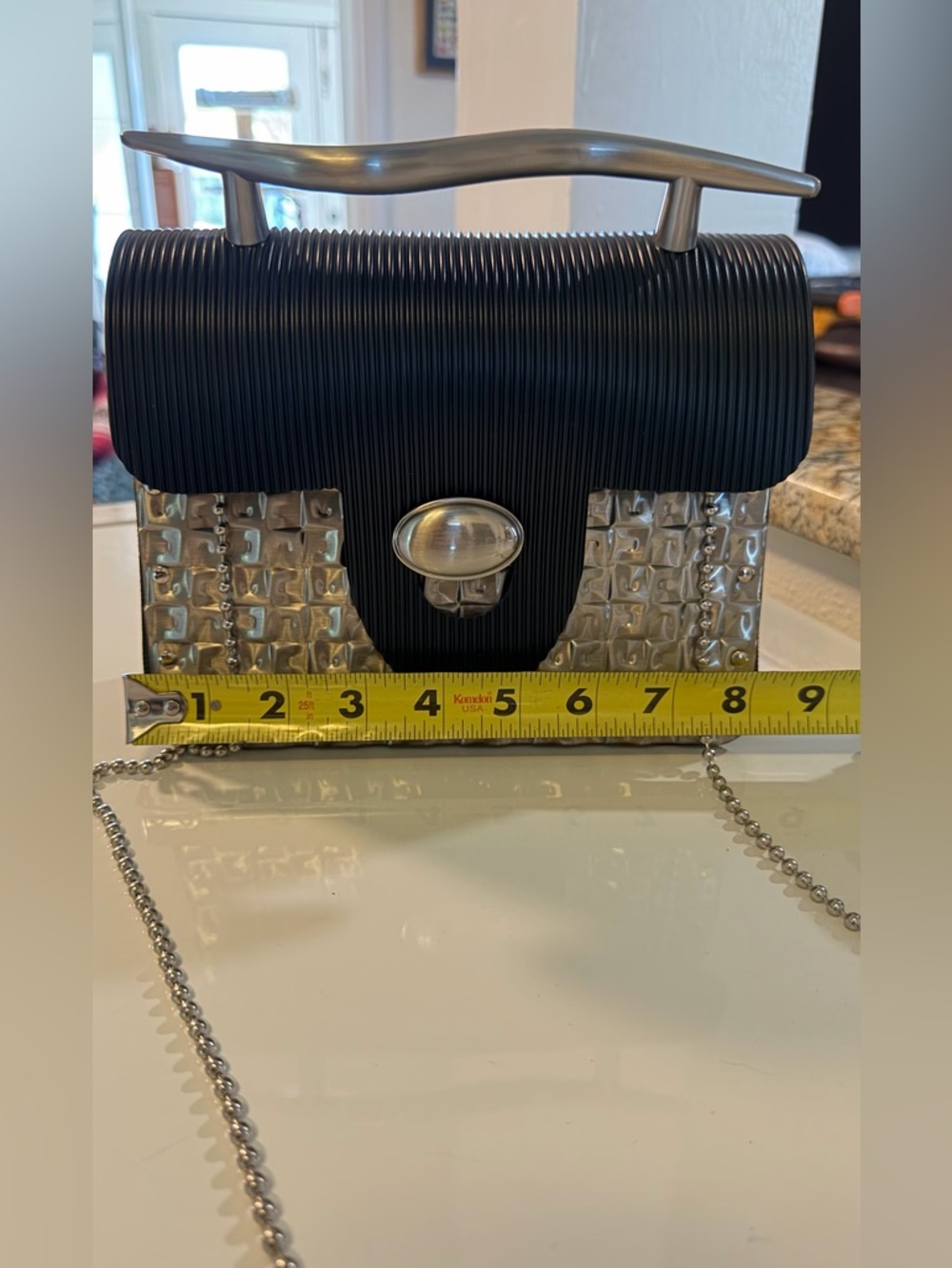 VTG Y2K Metallic Silver and Black Rubber Structured Crossbody Bag -Gloria Gerber - Picture 11 of 11